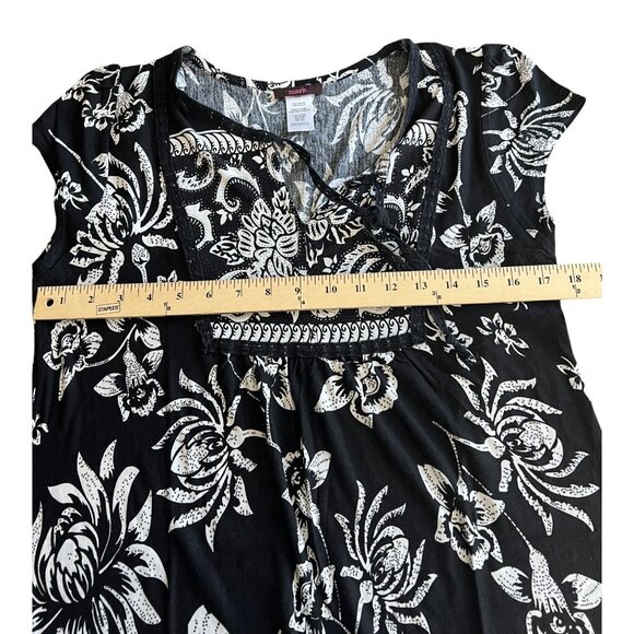 Mark Womens Black & White Floral Print Summer V-Neck Dress Knee-Length Large - Picture 12 of 13